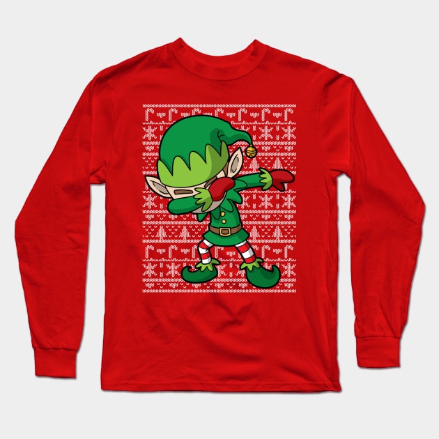 Dabbing Elf Ugly Christmas Sweater Long Sleeve T-Shirt by E